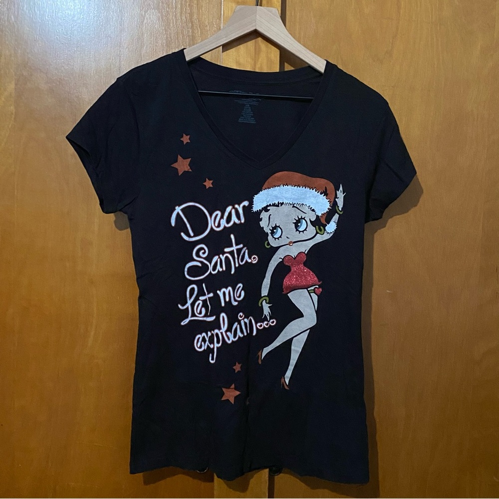 Betty Boop Christmas Dear Santa Let Me Explain Tee Juniors Large